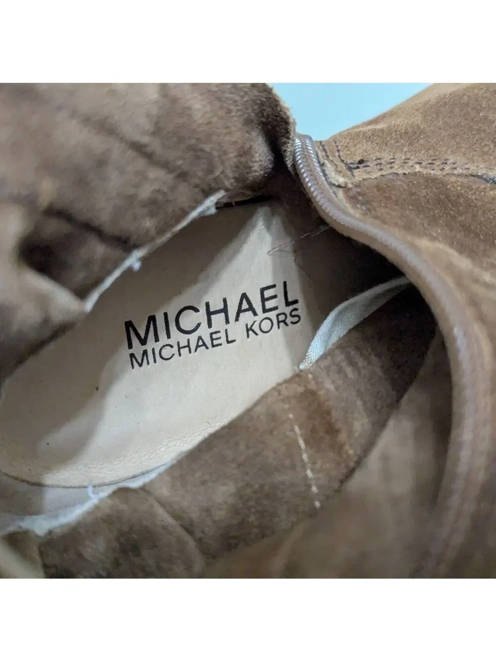 Michael Kors Boots Womens Knee-High Block High Heels Brown Suede Pleats Size 5.5